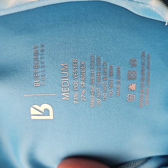 Women's Buff Bunny Blue White Marbeling Bra Crop Top Size Medium Zipper - Picture 3 of 5